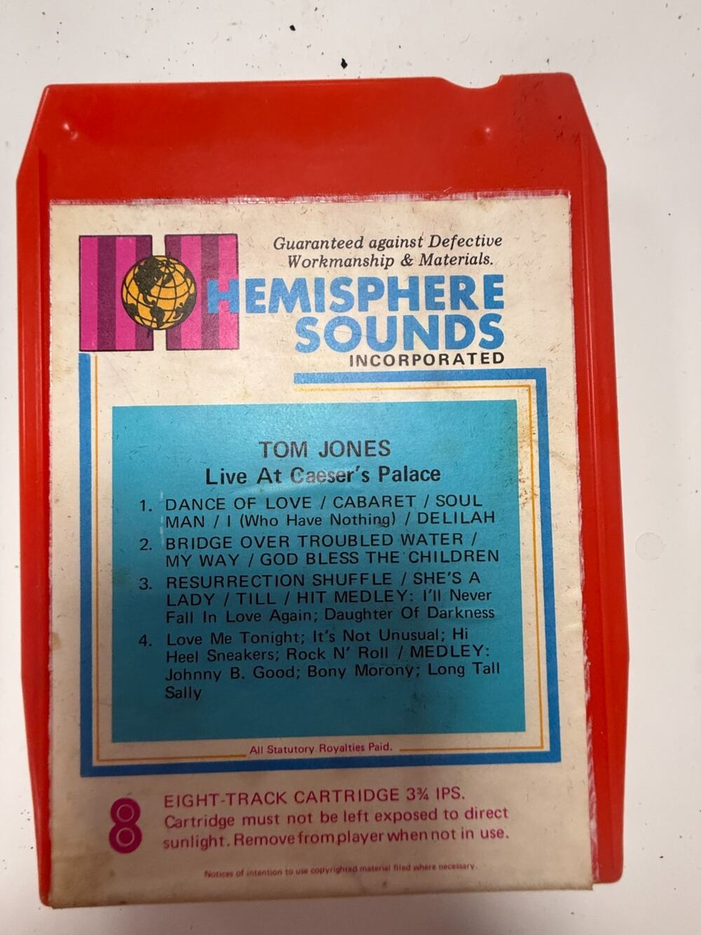 Tom Jones Live At Caesars Palace 8 Track Tape 70s Pop Soul Red Shell